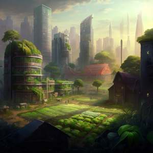 Cityscape turned farm of the future